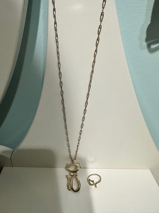 Collar y Anillo Gatito Dorado