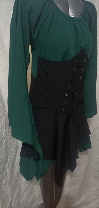 Vestido medieval corto verde y negro