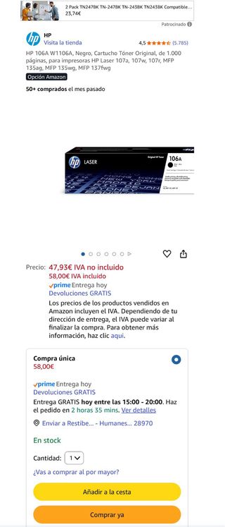 Tóner HP Original 106A
Sin abrir precinto