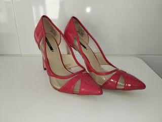 Zapatos Zara Tacón Rojo Charol Transparente Talla 