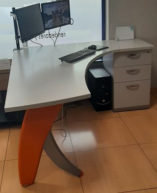 Mesa de Oficina Curva Blanca y Naranja 6 UNIDADES