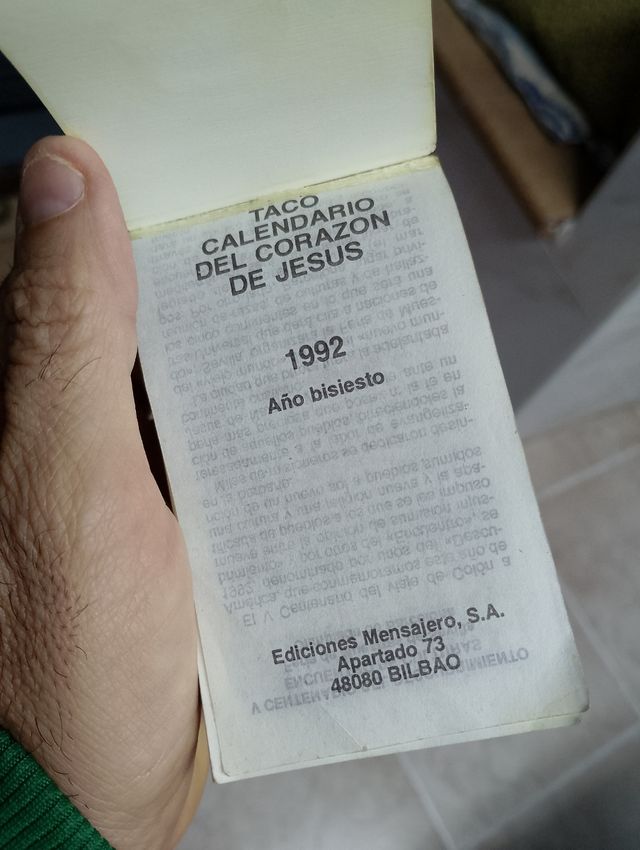 Calendario Corazón de Jesús 1992