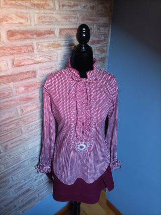 Camisa Flamenco Bordada granate y Blanca