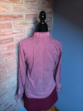 Camisa Flamenco Bordada granate y Blanca