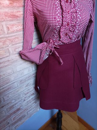 Camisa Flamenco Bordada granate y Blanca