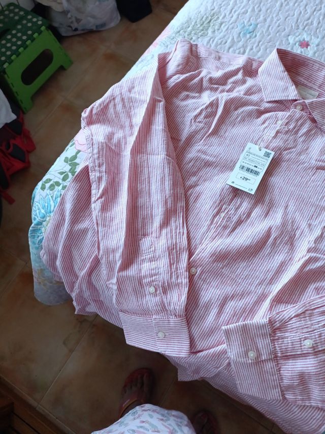 Camisa de algodón rosa de rayas