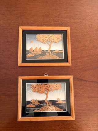 Coppia Quadretti Paesaggio Marino in Sughero