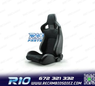 ASIENTO DEPORTIVO SEMI BAQUET ESTILO RS ALCANTARA CUERO NEGR