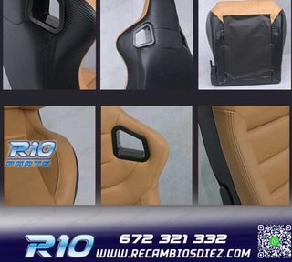 KIT ASIENTO DEPORTIVO SEMI BAQUET ESTILO RS CUERO BEIGE