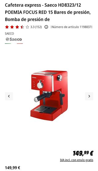 Cafetera Saeco Poemia Focus roja