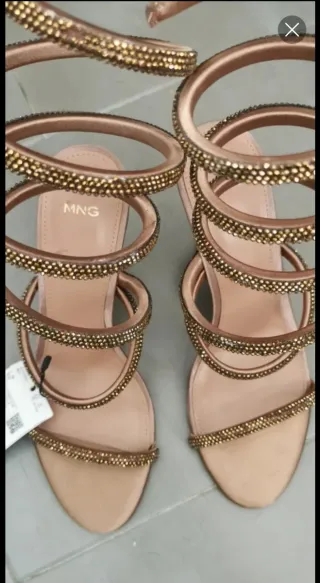 Sandalias de tacón Mango doradas cobrizas pedrería
