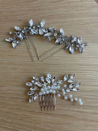 Set Tocado Novia y Pasadores Brillantes
