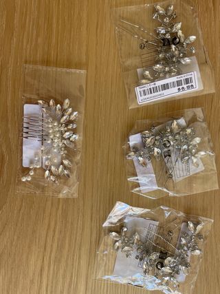 Set Tocado Novia y Pasadores Brillantes