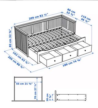 Diván Cama Hemnes Ikea Gris/Blanco