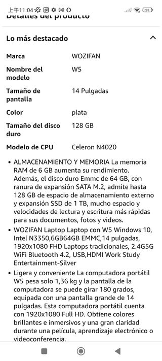 WOZIFAN Portátil 14 Win11 128GB SSD