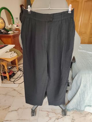 Pantalón H&M Lino Pinzas Negro