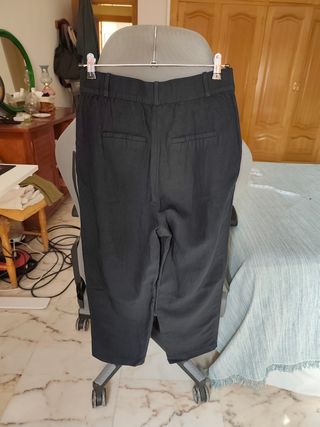 Pantalón H&M Lino Pinzas Negro