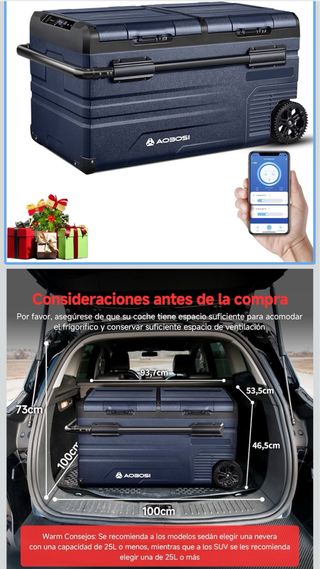 Nevera Portátil AAOBOSI 75L 12V Compresor
