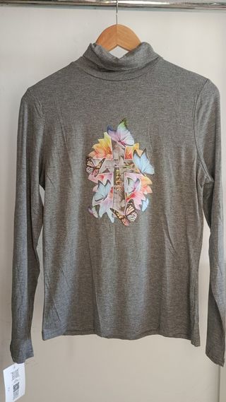 Camiseta gris cuello alto talla L alastica