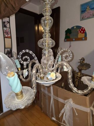 Antigua lámpara de techo cristal y cerámica