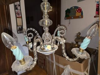 Antigua lámpara de techo cristal y cerámica