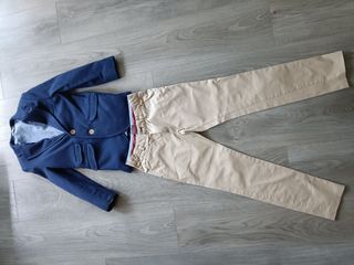 Traje de comunión niño azul y beige talla 10. 