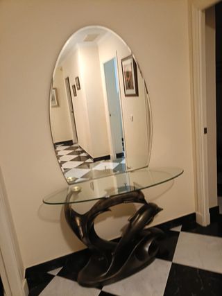 Mueble consola entradita cristal y bronce