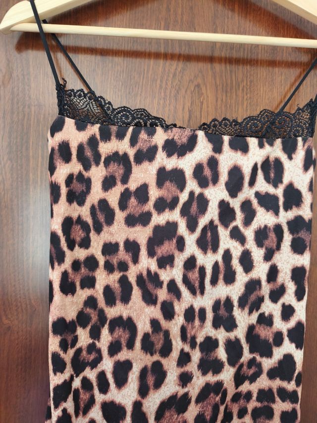 Vestido largo leopardo con abertura S/m