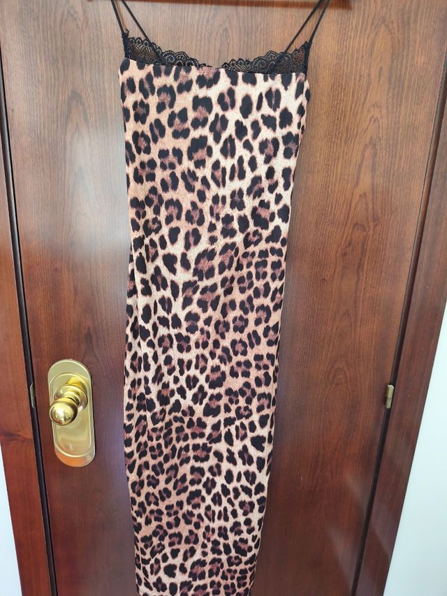 Vestido largo leopardo con abertura S/m