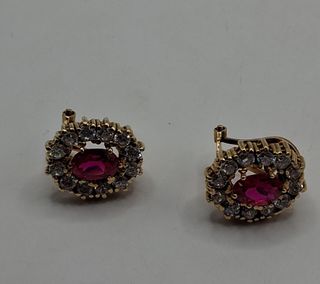 Pendientes fucsia de oro 18k ,7,75gr Ref G-180.
