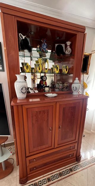 Mueble vitrina madera con cajones