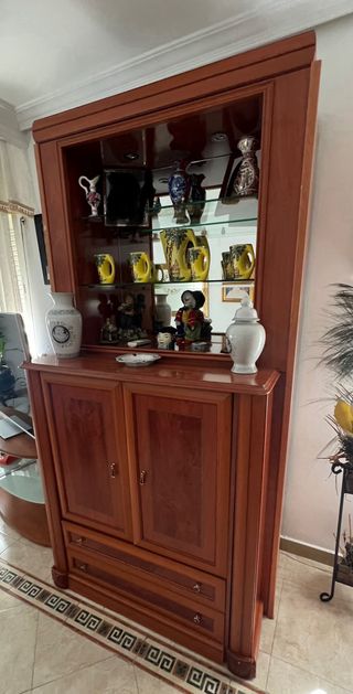 Mueble vitrina madera con cajones