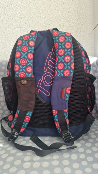 Mochila floral azul y rosa