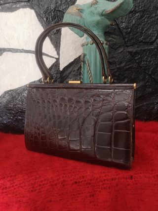 Bolso Vintage Piel Cocodrilo Marrón