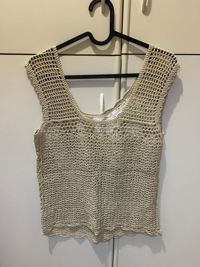 Canotta fatta a mano beige e bianca