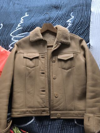 Cazadora Piel Borreguito Beige Vaquera