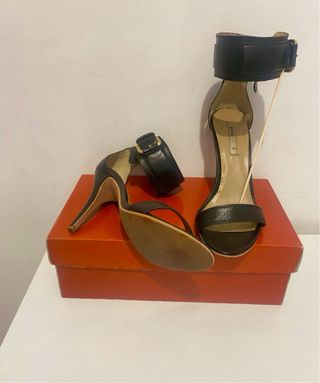 Sandalias Mango Talla 38 Tacón Alto Negro