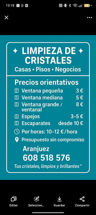 Limpieza de cristales en Aranjuez y alrededores