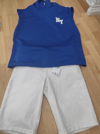 Conjunto vaquero corto, blanco-camiseta capucha 13