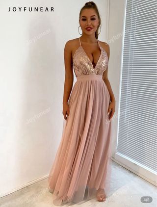 Vestido de fiesta rosa pálido con lentejuelas
