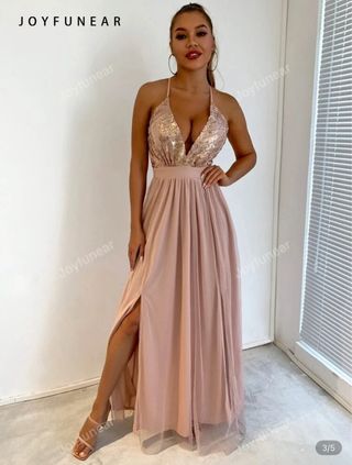 Vestido de fiesta rosa pálido con lentejuelas