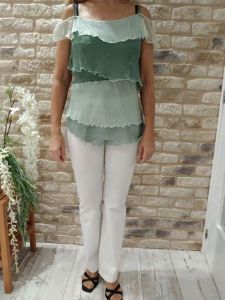Blusa Divina tirantes brillantitos tonos verdes