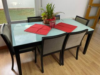 Mesa de comedor moderna cristal y madera 