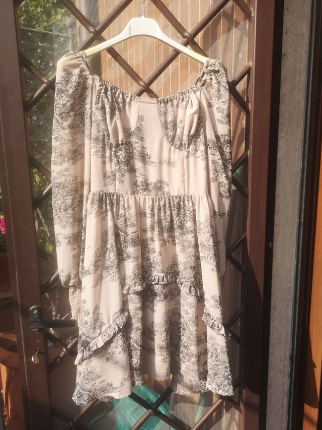 Vestito donna con stampe beige e nere