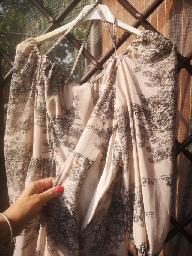 Vestito donna con stampe beige e nere