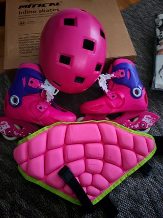 Juego Patines Oxelo, Casco y Culera Rosa