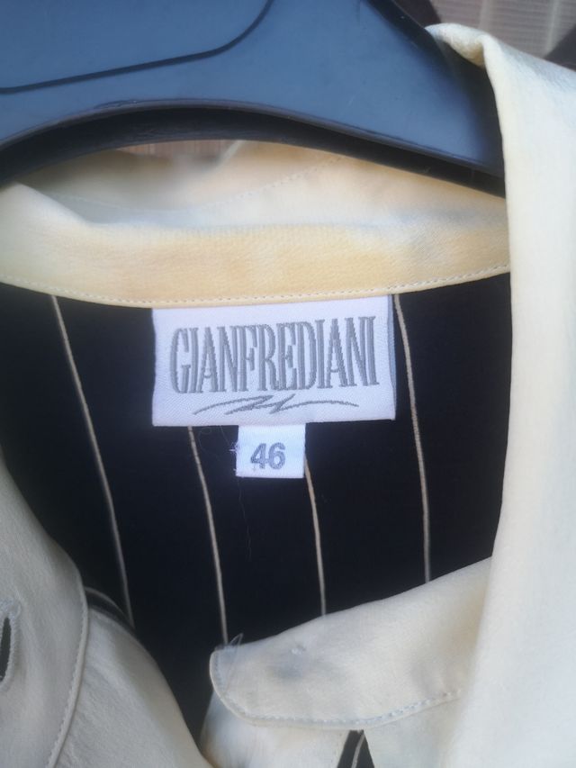 Camicia  seta nera righe avorio