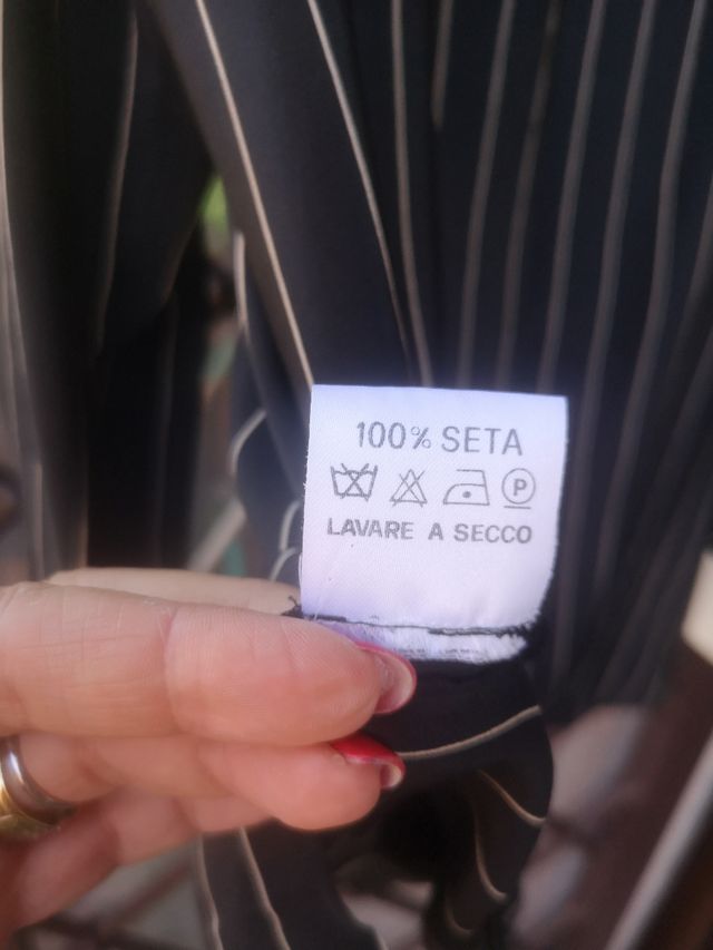 Camicia  seta nera righe avorio