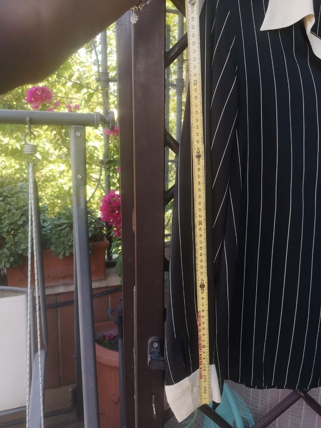 Camicia  seta nera righe avorio