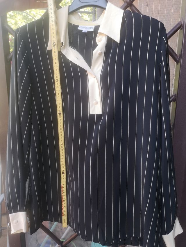Camicia  seta nera righe avorio
